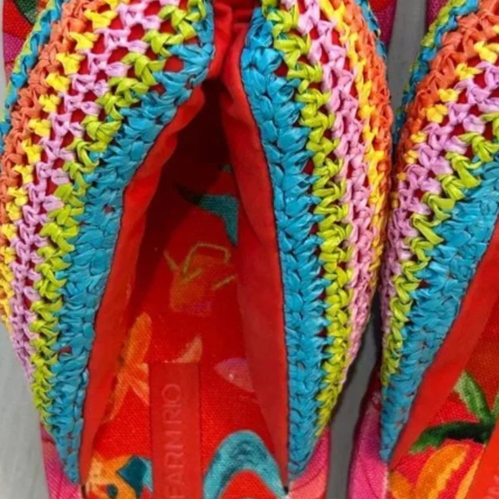 Farm Rio Puffy Crochet Flip Flops Vegan Sandals